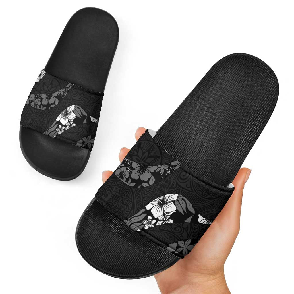 Aloha Hawaii Floral Tapa Slide Sandals Patchwork Charcoal LT7 - Polynesian Pride