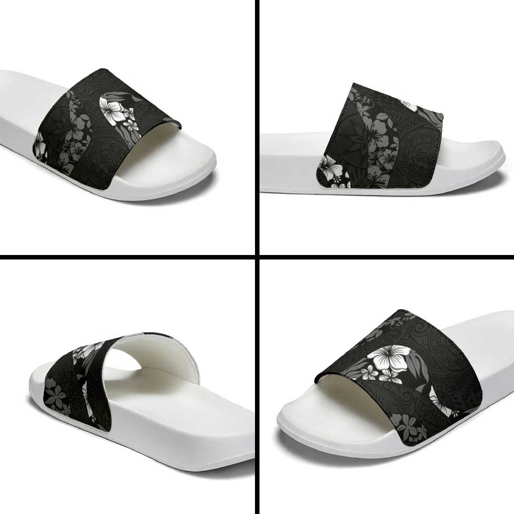 Aloha Hawaii Floral Tapa Slide Sandals Patchwork Charcoal LT7 - Polynesian Pride