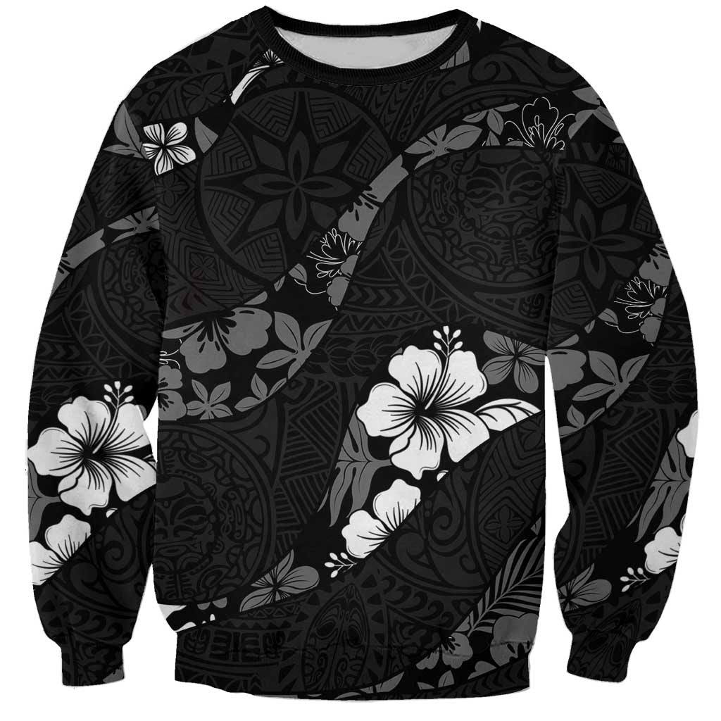 Aloha Hawaii Floral Tapa Sweatshirt Patchwork Charcoal - Polynesian Pride