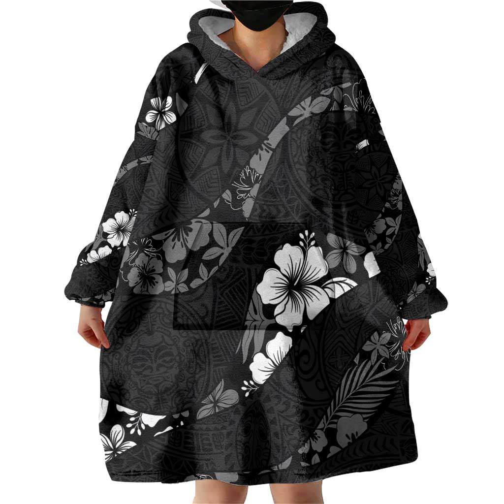 Aloha Hawaii Floral Tapa Wearable Blanket Hoodie Patchwork Charcoal - Polynesian Pride