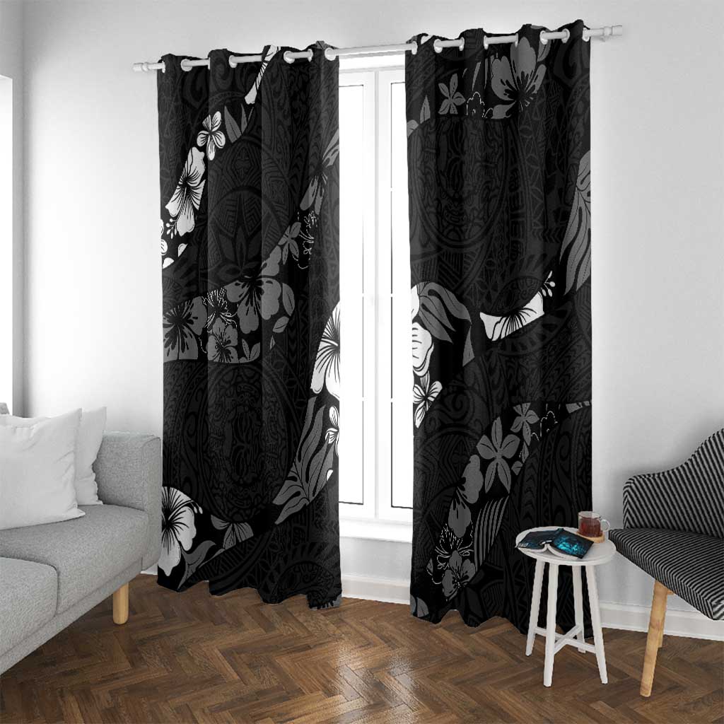 Aloha Hawaii Floral Tapa Window Curtain Patchwork Charcoal LT7 With Grommets Charcoal - Polynesian Pride