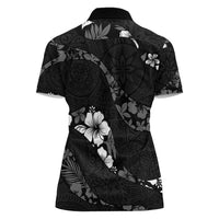 Aloha Hawaii Floral Tapa Women Polo Shirt Patchwork Charcoal - Polynesian Pride