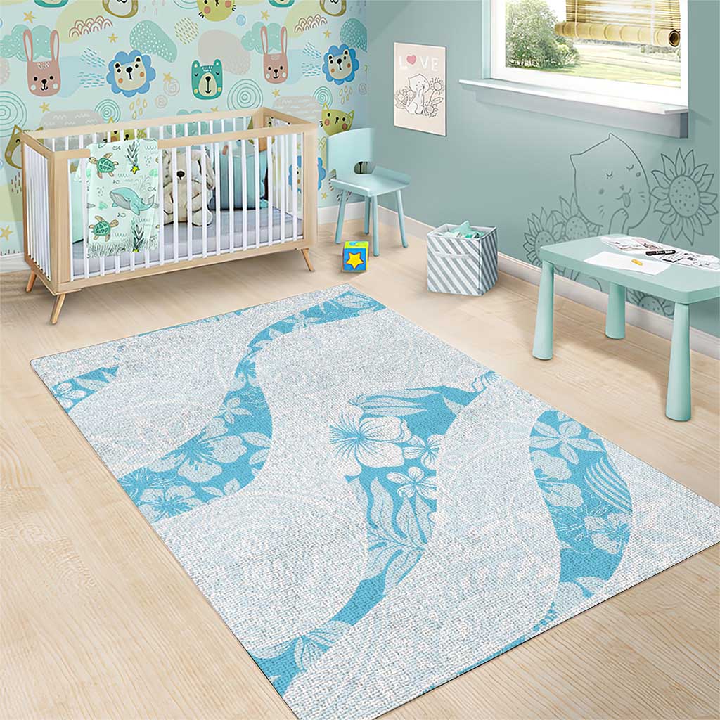 Aloha Hawaii Floral Tapa Area Rug Patchwork Turquoise - Polynesian Pride