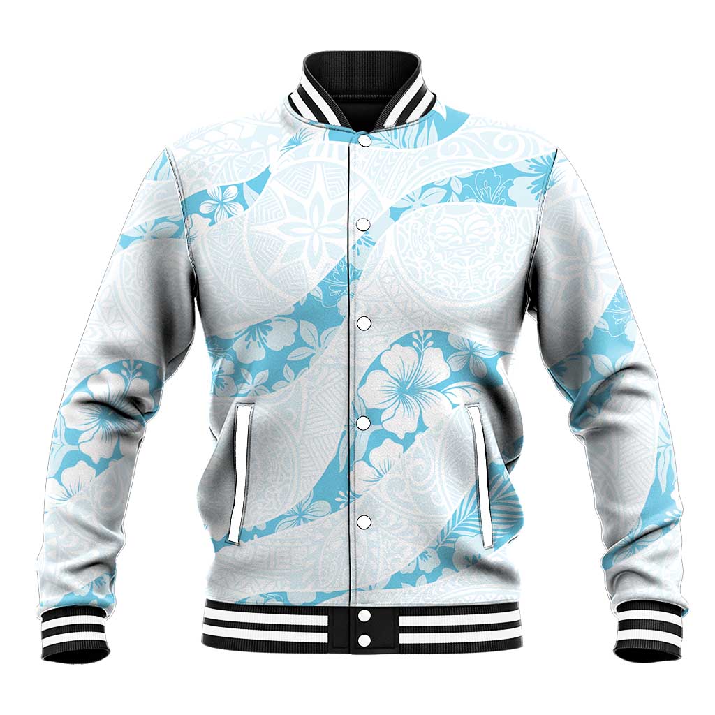 Aloha Hawaii Floral Tapa Baseball Jacket Patchwork Turquoise - Polynesian Pride