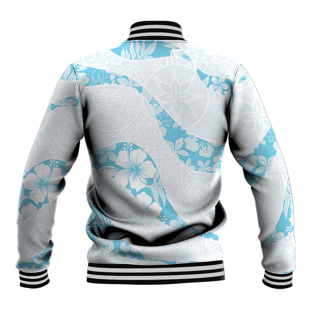 Aloha Hawaii Floral Tapa Baseball Jacket Patchwork Turquoise - Polynesian Pride