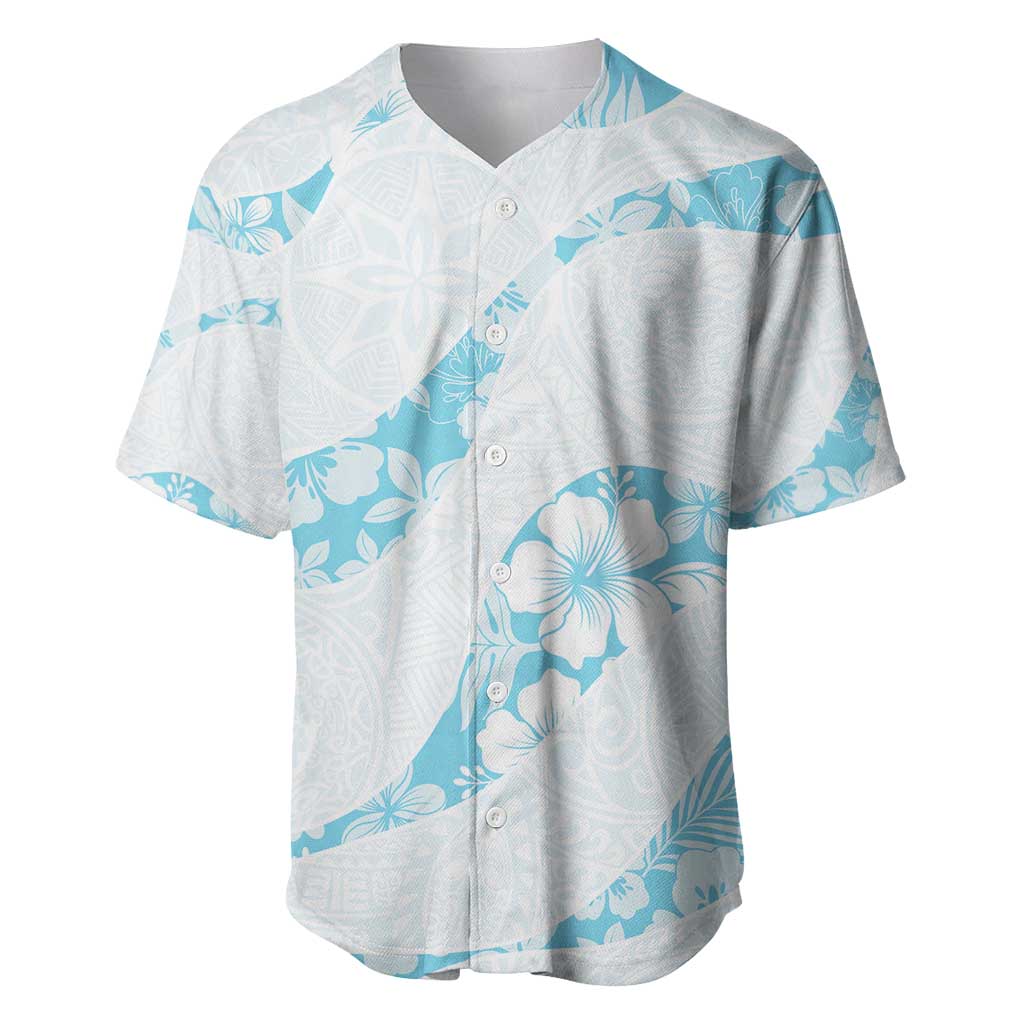 Aloha Hawaii Floral Tapa Baseball Jersey Patchwork Turquoise - Polynesian Pride