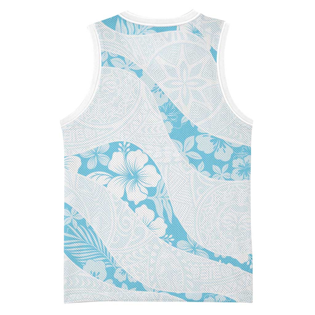 Aloha Hawaii Floral Tapa Basketball Jersey Patchwork Turquoise - Polynesian Pride