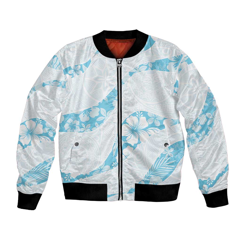 Aloha Hawaii Floral Tapa Bomber Jacket Patchwork Turquoise LT7 Unisex Turquoise - Polynesian Pride