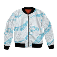 Aloha Hawaii Floral Tapa Bomber Jacket Patchwork Turquoise LT7 Unisex Turquoise - Polynesian Pride