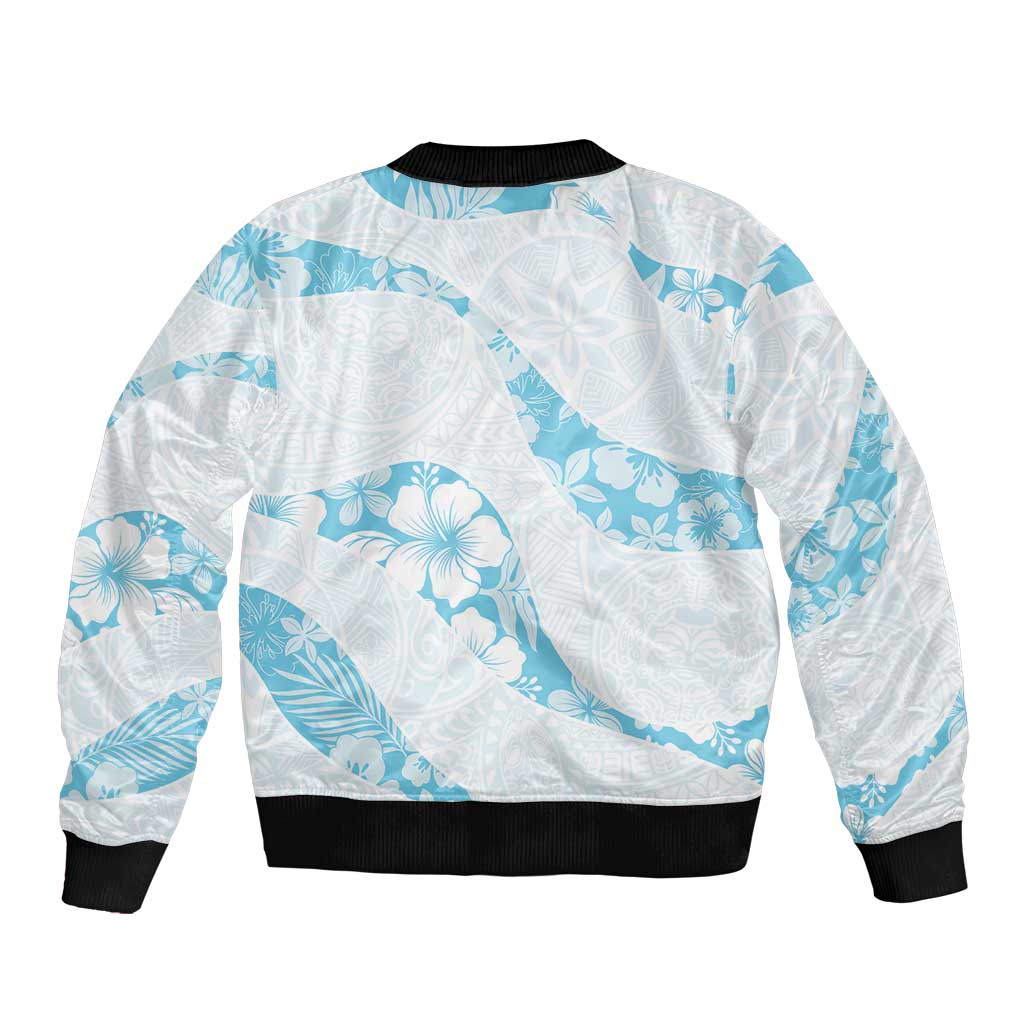 Aloha Hawaii Floral Tapa Bomber Jacket Patchwork Turquoise LT7 - Polynesian Pride