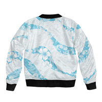 Aloha Hawaii Floral Tapa Bomber Jacket Patchwork Turquoise LT7 - Polynesian Pride