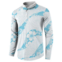 Aloha Hawaii Floral Tapa Button Sweatshirt Patchwork Turquoise - Polynesian Pride