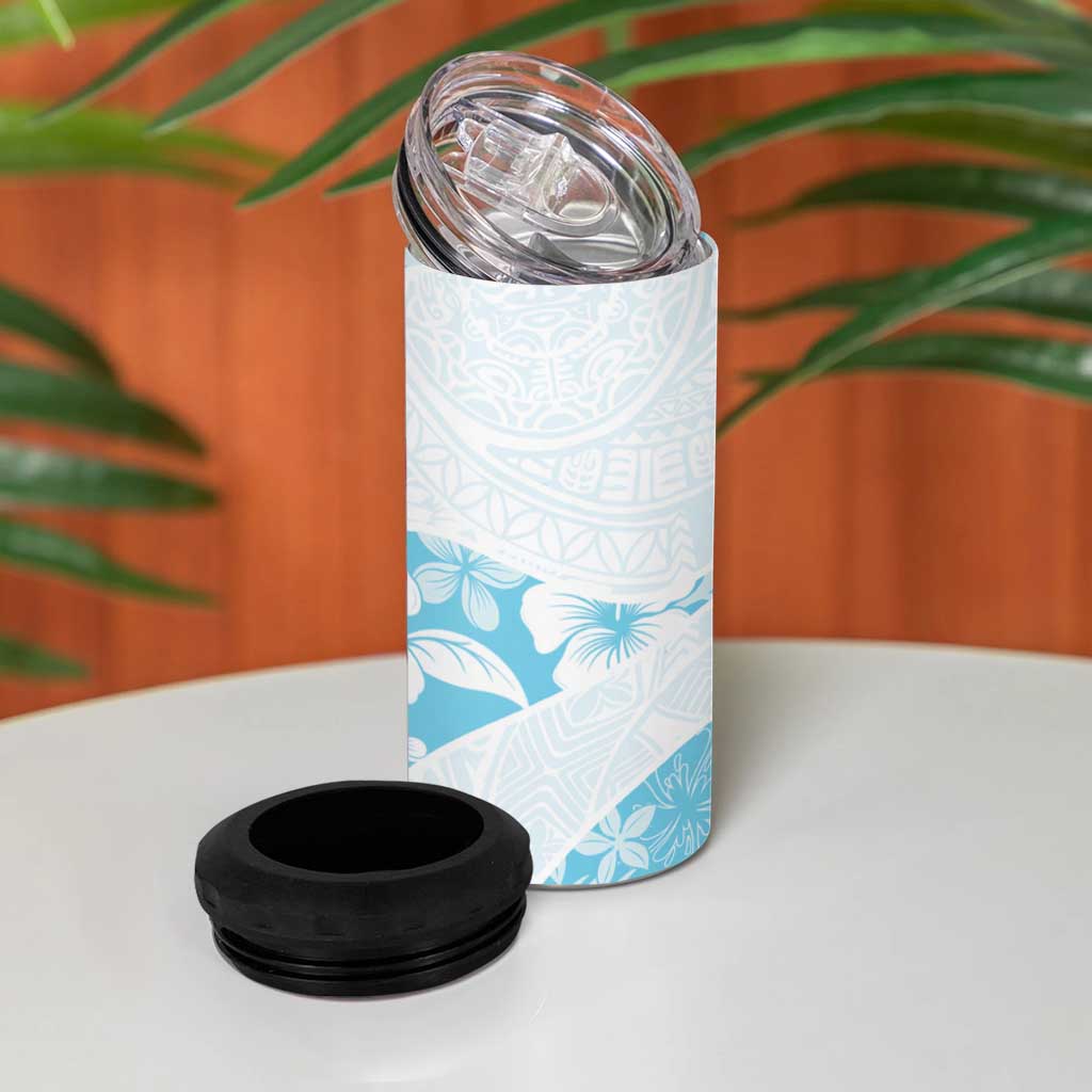 Aloha Hawaii Floral Tapa 4 in 1 Can Cooler Tumbler Patchwork Turquoise - Polynesian Pride