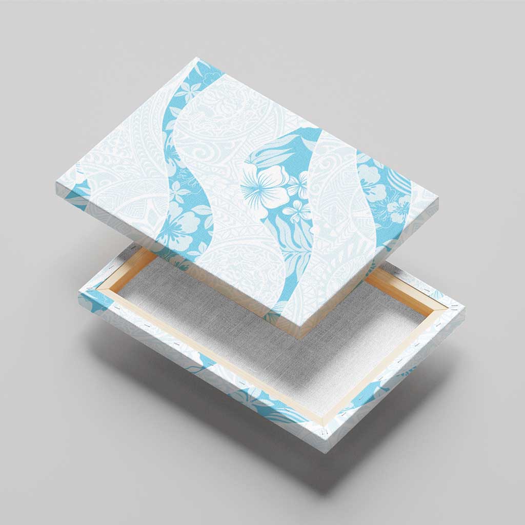 Aloha Hawaii Floral Tapa Canvas Wall Art Patchwork Turquoise - Polynesian Pride