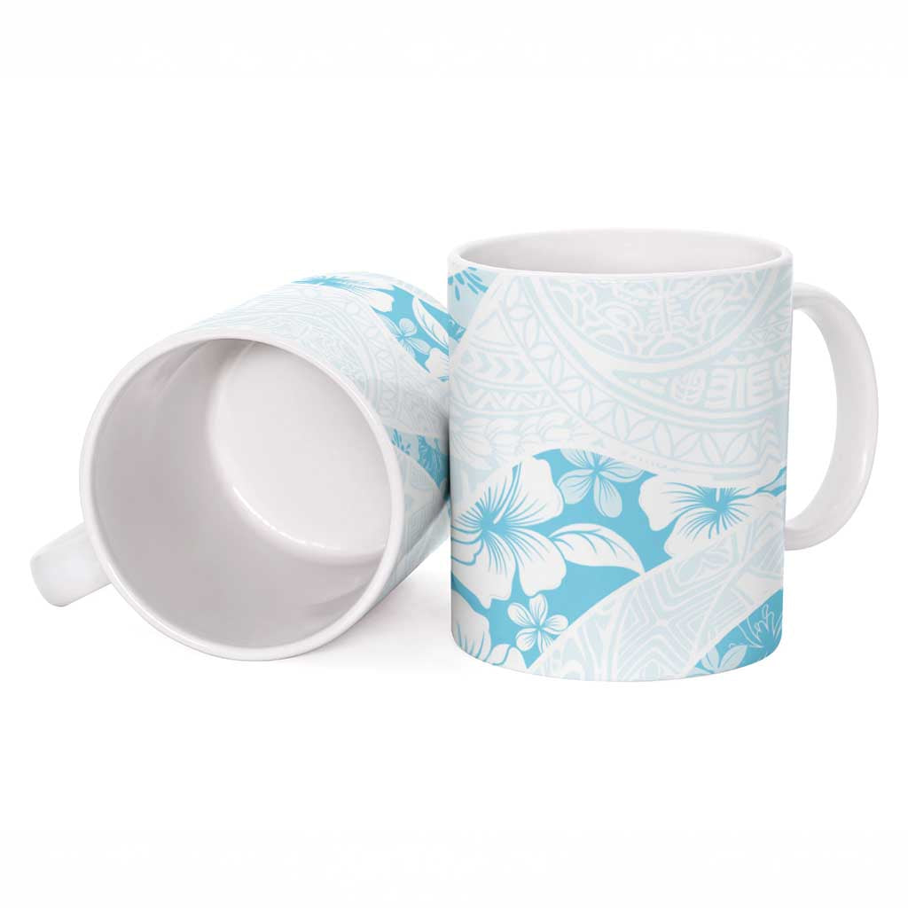 Aloha Hawaii Floral Tapa Ceramic Mug Patchwork Turquoise - Polynesian Pride
