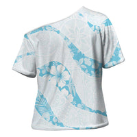 Aloha Hawaii Floral Tapa Cross Shoulder Shirt Patchwork Turquoise - Polynesian Pride