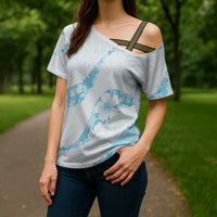 Aloha Hawaii Floral Tapa Cross Shoulder Shirt Patchwork Turquoise - Polynesian Pride