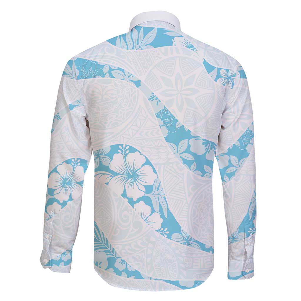 Aloha Hawaii Floral Tapa Family Matching Long Sleeve Bodycon Dress and Hawaiian Shirt Patchwork Turquoise - Polynesian Pride