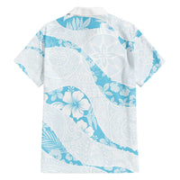 Aloha Hawaii Floral Tapa Family Matching Off The Shoulder Long Sleeve Dress and Hawaiian Shirt Patchwork Turquoise - Polynesian Pride