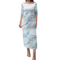 Aloha Hawaii Floral Tapa Family Matching Puletasi and Hawaiian Shirt Patchwork Turquoise - Polynesian Pride