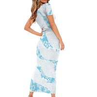 Aloha Hawaii Floral Tapa Family Matching Short Sleeve Bodycon Dress and Hawaiian Shirt Patchwork Turquoise - Polynesian Pride