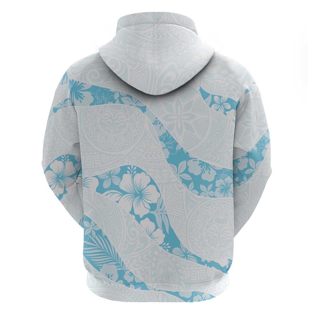 Aloha Hawaii Floral Tapa Hoodie Patchwork Turquoise - Polynesian Pride