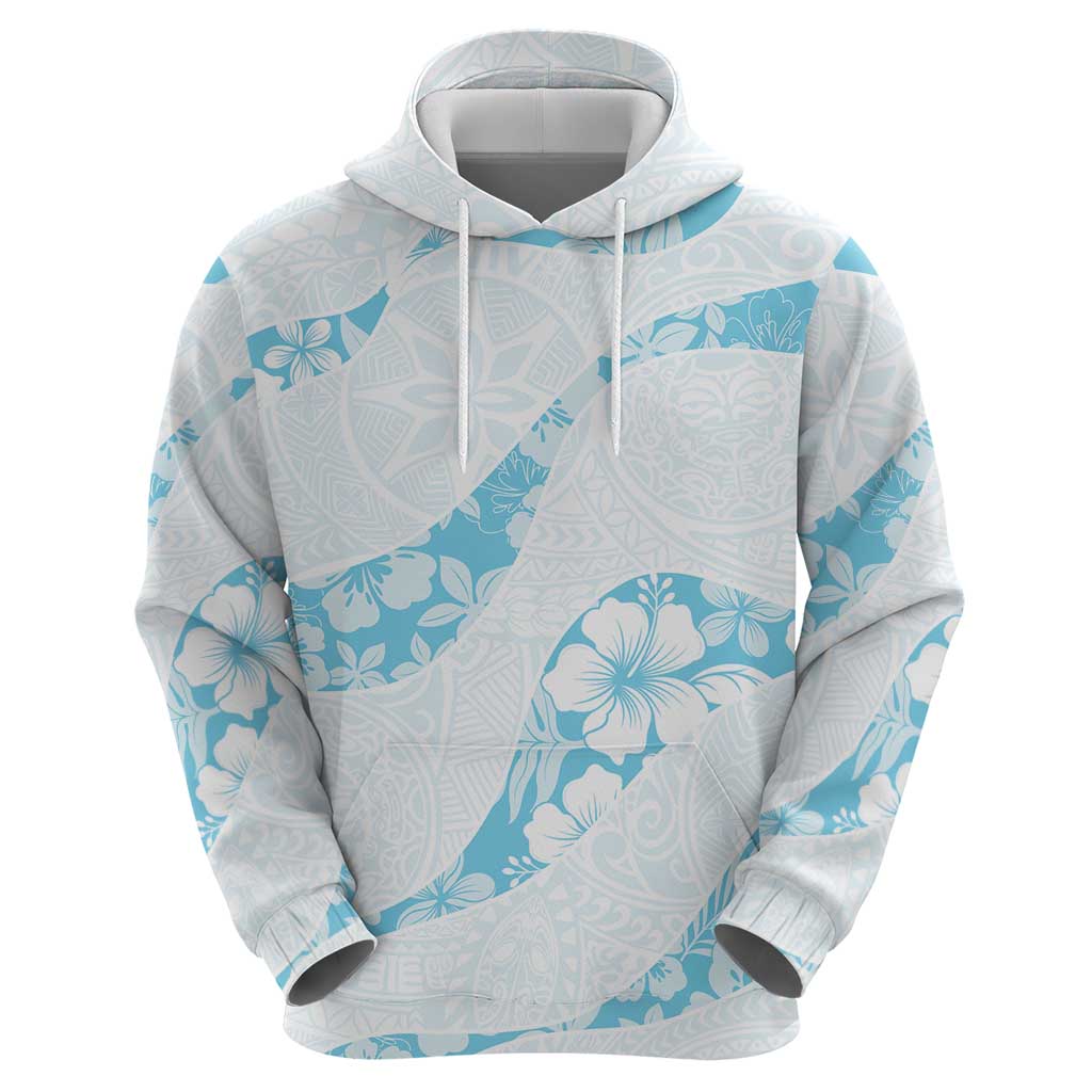 Aloha Hawaii Floral Tapa Hoodie Patchwork Turquoise - Polynesian Pride