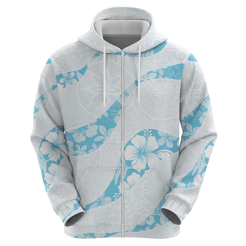 Aloha Hawaii Floral Tapa Hoodie Patchwork Turquoise - Polynesian Pride