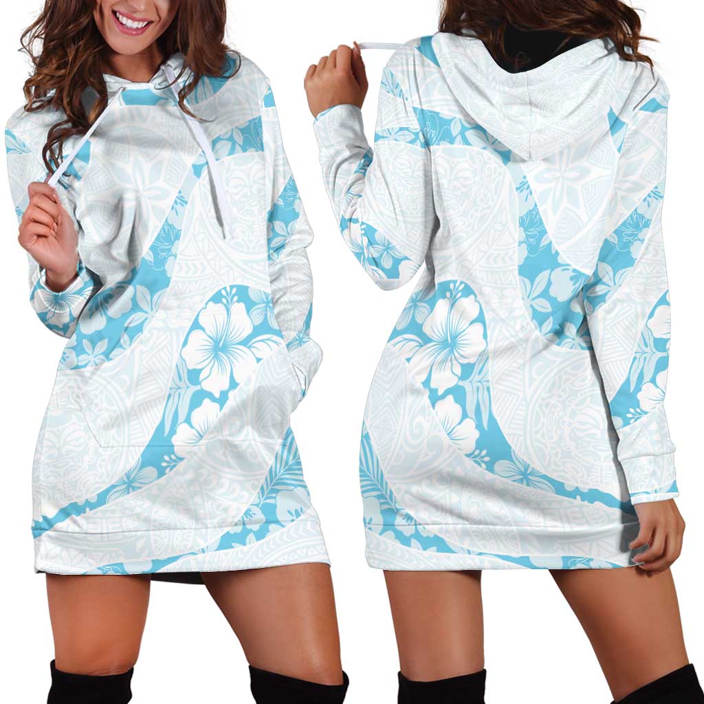 Aloha Hawaii Floral Tapa Hoodie Dress Patchwork Turquoise - Polynesian Pride