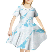 Aloha Hawaii Floral Tapa Kid Short Sleeve Dress Patchwork Turquoise - Polynesian Pride