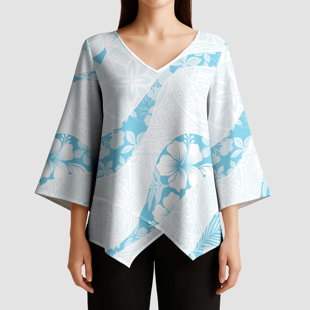 Aloha Hawaii Floral Tapa Kimono Sleeve Blouse Patchwork Turquoise - Polynesian Pride