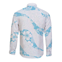 Aloha Hawaii Floral Tapa Long Sleeve Button Shirt Patchwork Turquoise - Polynesian Pride