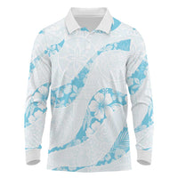 Aloha Hawaii Floral Tapa Long Sleeve Polo Shirt Patchwork Turquoise - Polynesian Pride