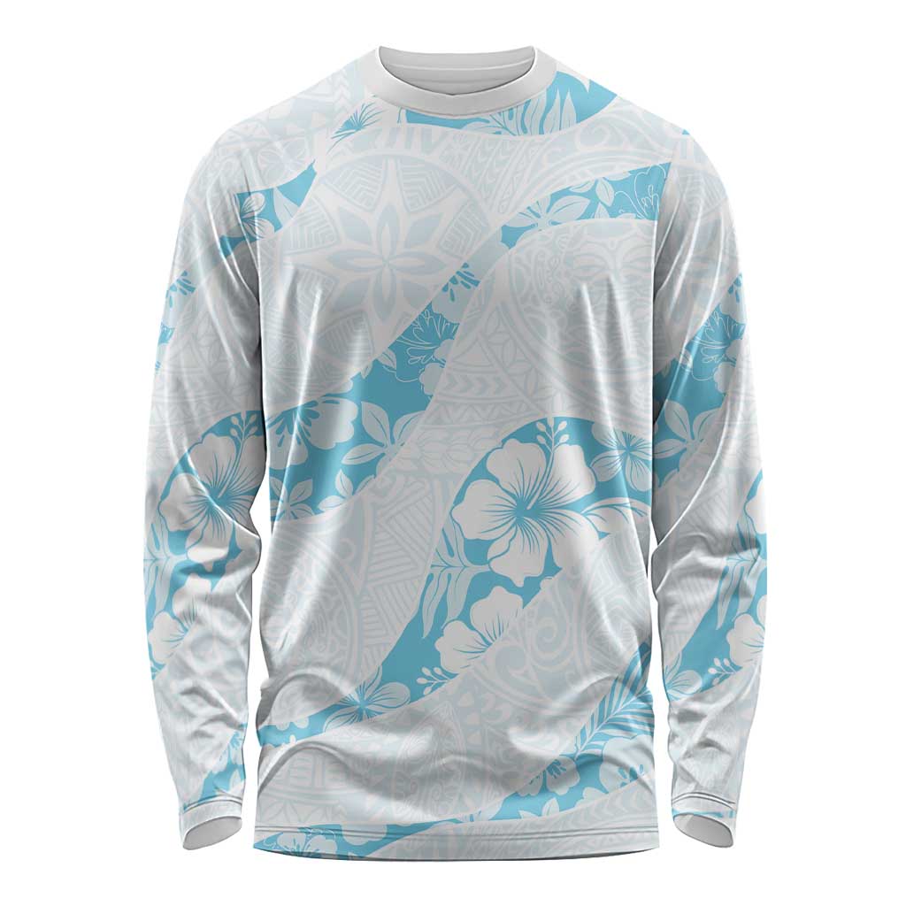 Aloha Hawaii Floral Tapa Long Sleeve Shirt Patchwork Turquoise - Polynesian Pride