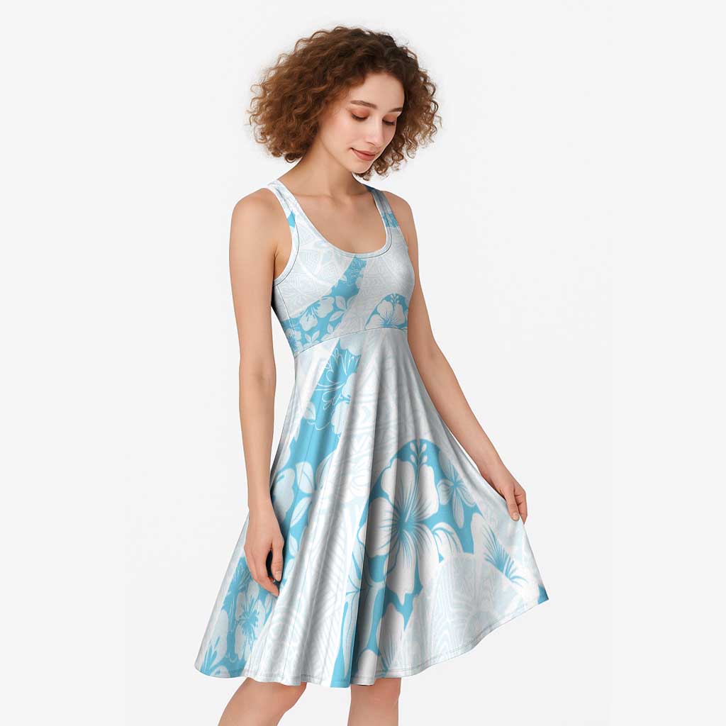 Aloha Hawaii Floral Tapa Midi Dress Patchwork Turquoise - Polynesian Pride