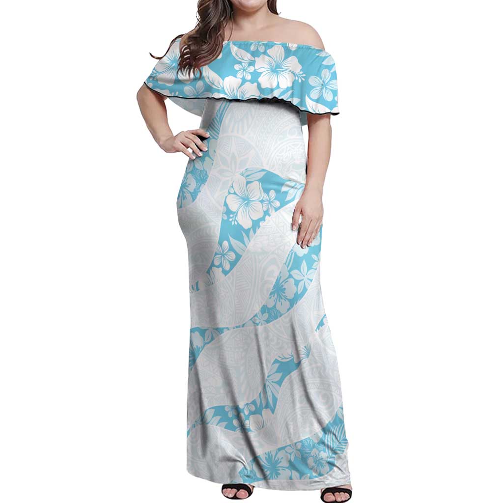 Aloha Hawaii Floral Tapa Off Shoulder Maxi Dress Patchwork Turquoise - Polynesian Pride