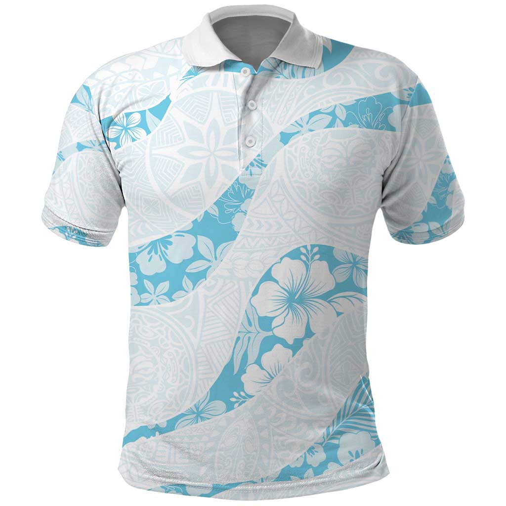 Aloha Hawaii Floral Tapa Polo Shirt Patchwork Turquoise - Polynesian Pride