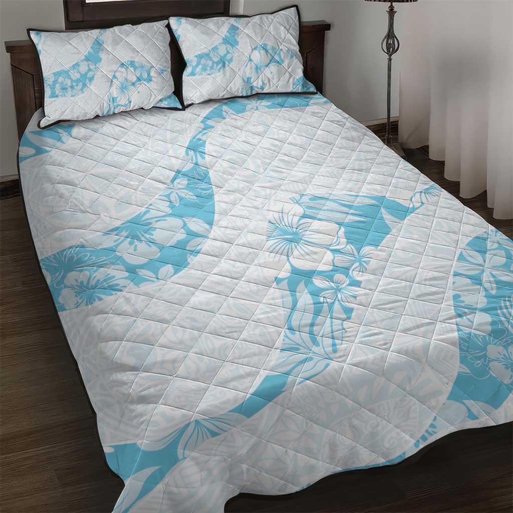 Aloha Hawaii Floral Tapa Quilt Bed Set Patchwork Turquoise - Polynesian Pride