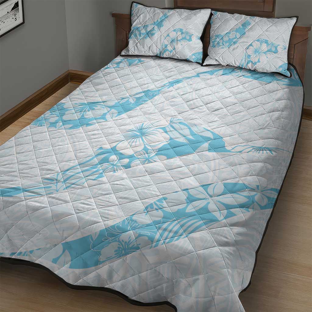 Aloha Hawaii Floral Tapa Quilt Bed Set Patchwork Turquoise - Polynesian Pride