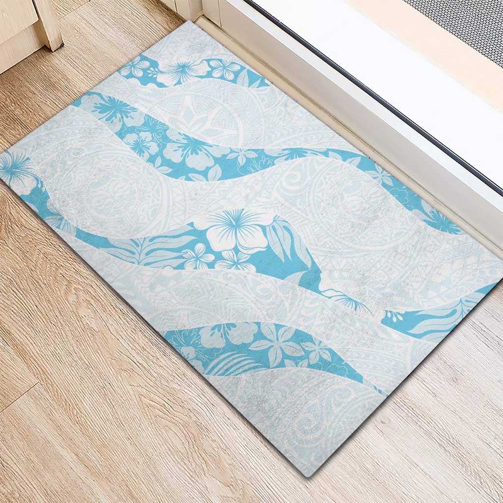 Aloha Hawaii Floral Tapa Rubber Doormat Patchwork Turquoise - Polynesian Pride