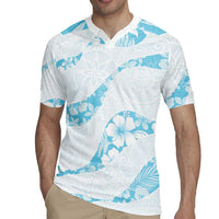 Aloha Hawaii Floral Tapa Rugby Jersey Patchwork Turquoise - Polynesian Pride