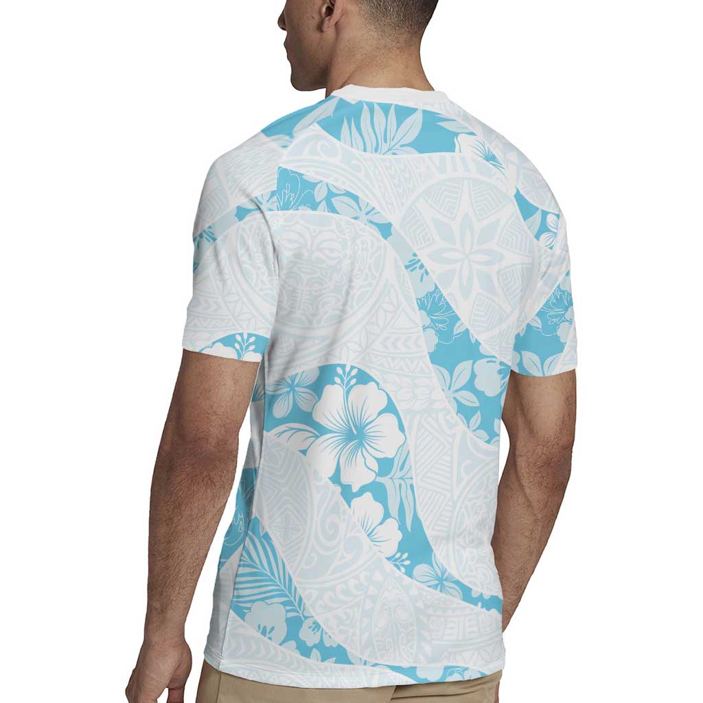 Aloha Hawaii Floral Tapa Rugby Jersey Patchwork Turquoise - Polynesian Pride