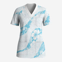 Aloha Hawaii Floral Tapa Scrub Top Patchwork Turquoise - Polynesian Pride