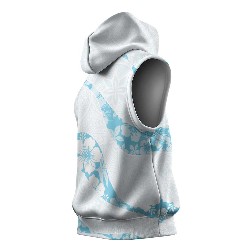 Aloha Hawaii Floral Tapa Sleeveless Hoodie Patchwork Turquoise - Polynesian Pride