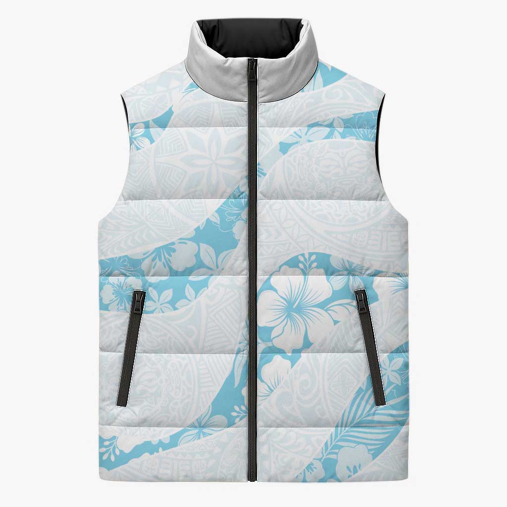 Aloha Hawaii Floral Tapa Sleeveless Puffer Jacket Patchwork Turquoise - Polynesian Pride