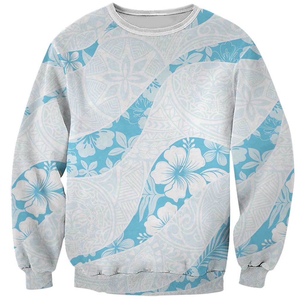 Aloha Hawaii Floral Tapa Sweatshirt Patchwork Turquoise - Polynesian Pride