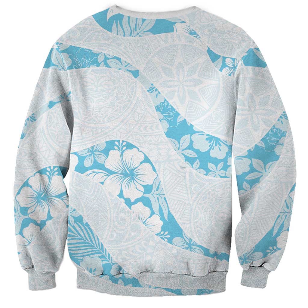 Aloha Hawaii Floral Tapa Sweatshirt Patchwork Turquoise - Polynesian Pride