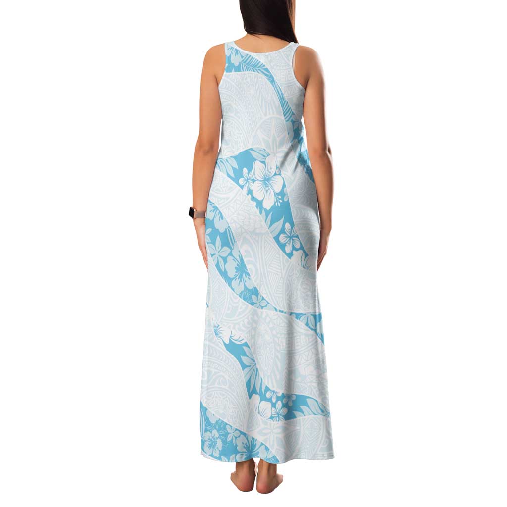 Aloha Hawaii Floral Tapa Tank Maxi Dress Patchwork Turquoise - Polynesian Pride