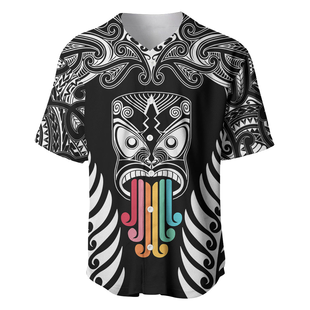 Personalised Kia Kaha Te Reo Maori Baseball Jersey Hei Tiki Mix Koru - Black LT7 Black - Polynesian Pride