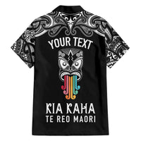personalised-kia-kaha-te-reo-maori-family-matching-short-sleeve-bodycon-dress-and-hawaiian-shirt-hei-tiki-mix-koru-black